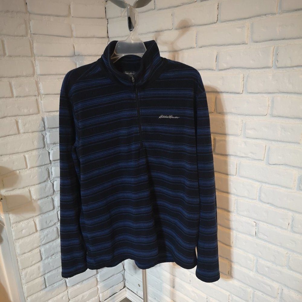 Eddie Bauer Men's Size Large Navy & Royal Blue 1/4 Zip Fleece Pullover